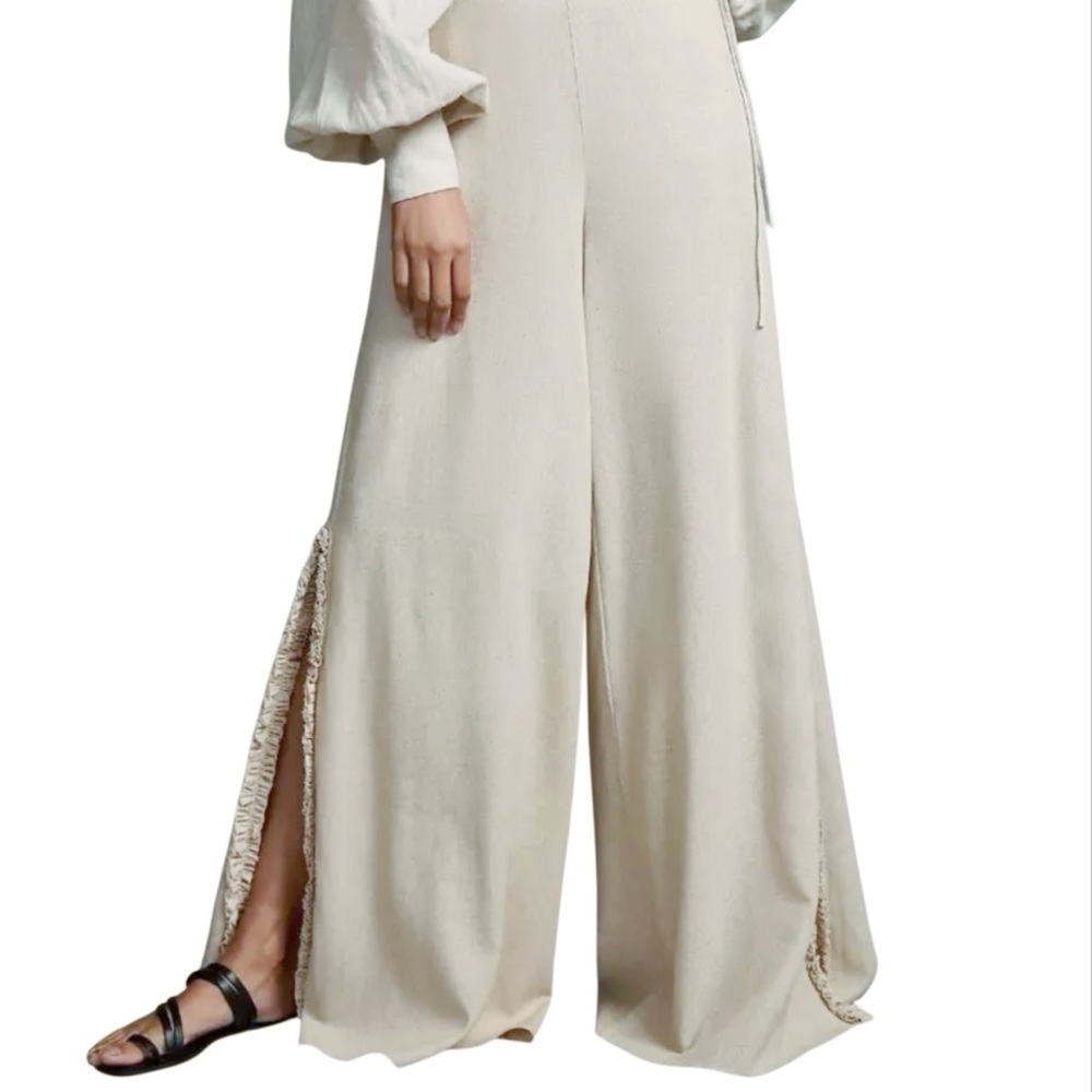 Zunilda Gutierrez Bromeli Ruffle Side Linen Pants